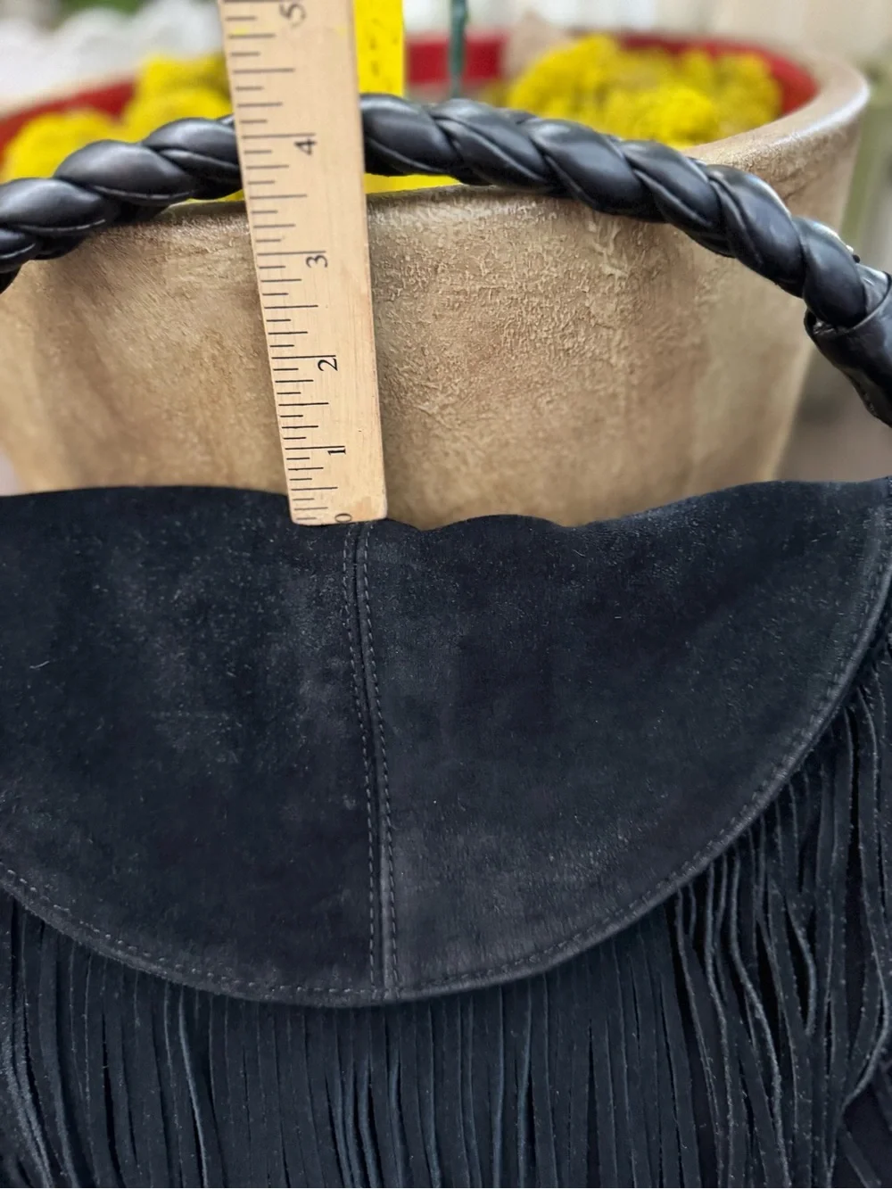 CZ Falconer black suede fringe black shoulder bag good condition